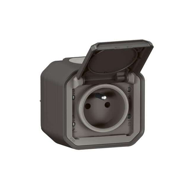 Prise 2P+T avec volet Anthracite Plexo