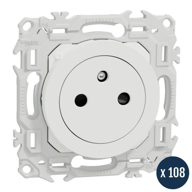 Lot de 108 prises de courant - 2P + T - Affleurante - Bornes automatiques - Blanc craie - Odace 2025