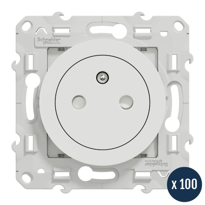 Lot de 100 prises de courant 2P+T - Affleurante - Blanc - Odace 2011