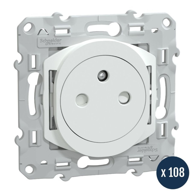 Lot de 108 prises de courant 2P + T - Affleurante - Blanc - Ovalis
