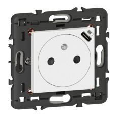 Prise de courant 2P + T + Chargeur USB C - Avec support - 2 modules - Mosaic