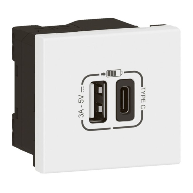 Chargeur double USB A + USB C - 15 W - 2 modules - Mosaic Link