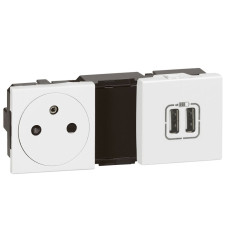 Prise de courant 2P + T + Chargeur USB A - 2 x 2 modules - Mosaic