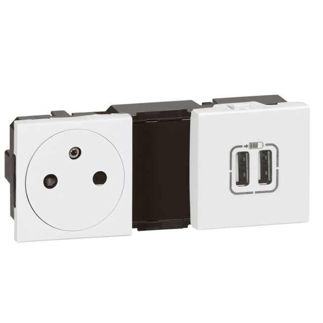 Prise de courant 2P + T + Chargeur USB A - 2 x 2 modules - Mosaic