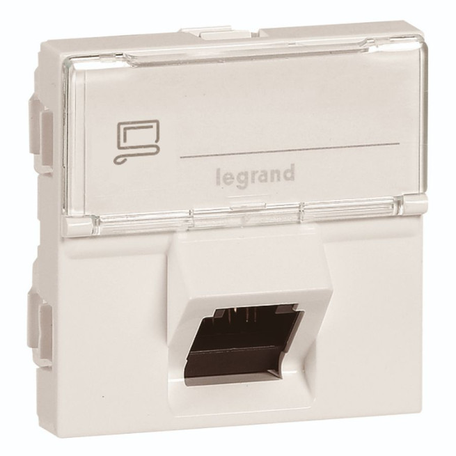 Prise RJ45 cat.6A STP inclinée à 45° - 2 modules - Blanc - Mosaic