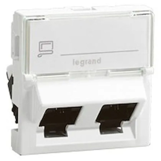 Double prises RJ45 cat.6 FTP inclinée à 45° - 2 modules - Blanc - Mosaic