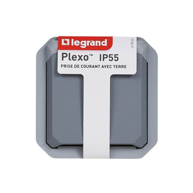 Prise 2P+T avec volet Gris Plexo