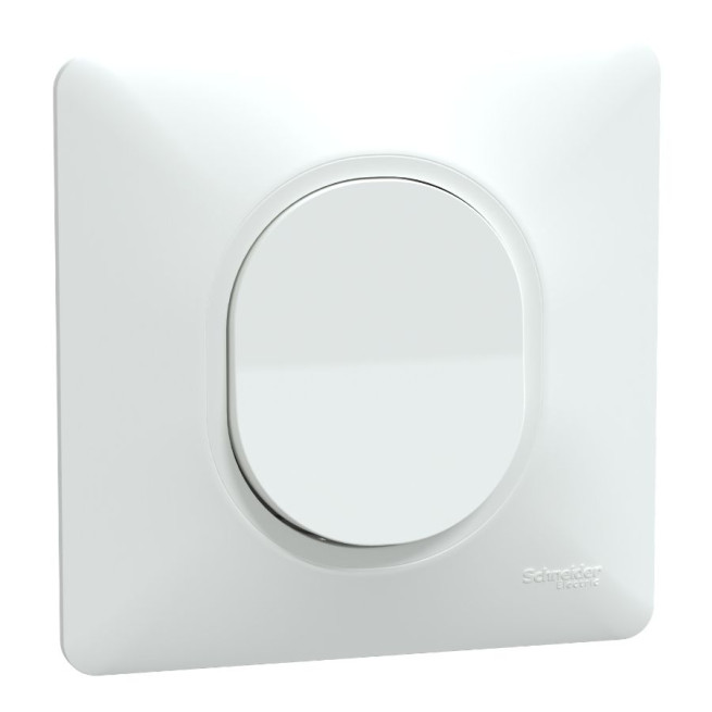 Poussoir à fermeture - 10 AX - Avec plaque - Blanc - Ovalis
