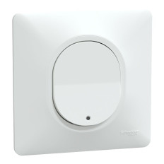 Poussoir à fermeture lumineux - LED bleu 250 V - 10 AX - Avec plaque - Blanc - Ovalis