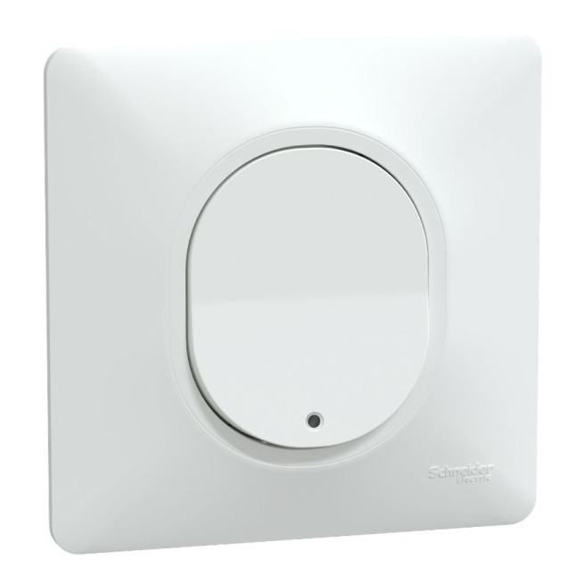 Poussoir à fermeture lumineux - LED bleu 250 V - 10 AX - Avec plaque - Blanc - Ovalis