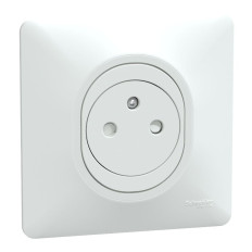 Prise de courant 2P + T - Affleurante - Bornes automatique - Avec plaque - Blanc - Ovalis
