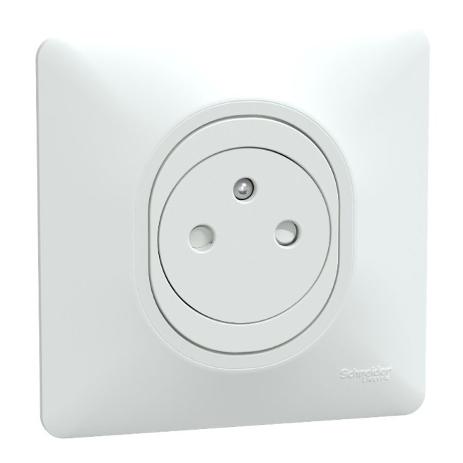 Prise de courant 2P + T - Affleurante - Bornes automatique - Avec plaque - Blanc - Ovalis
