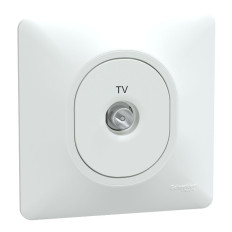 Prise TV simple - Avec plaque - Blanc - Ovalis