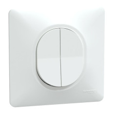 Double va-et-vient - 10 AX - Avec plaque - Blanc - Ovalis