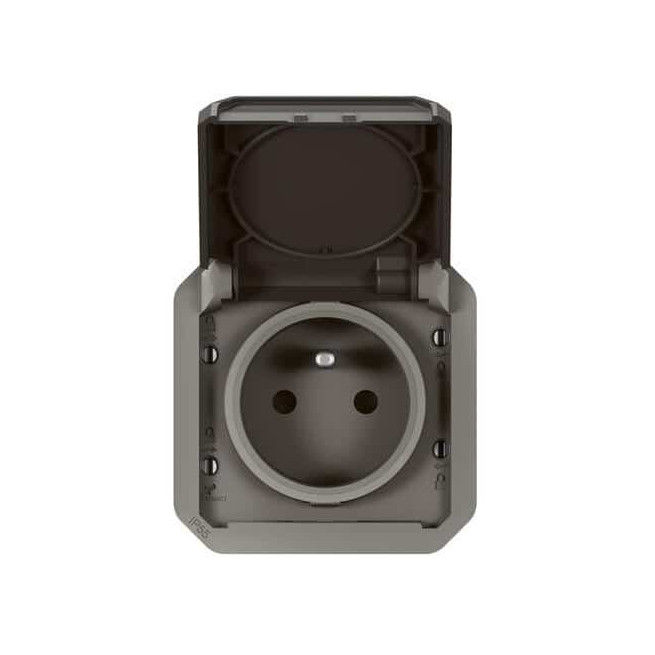 Prise 2P+T avec volet Anthracite Plexo