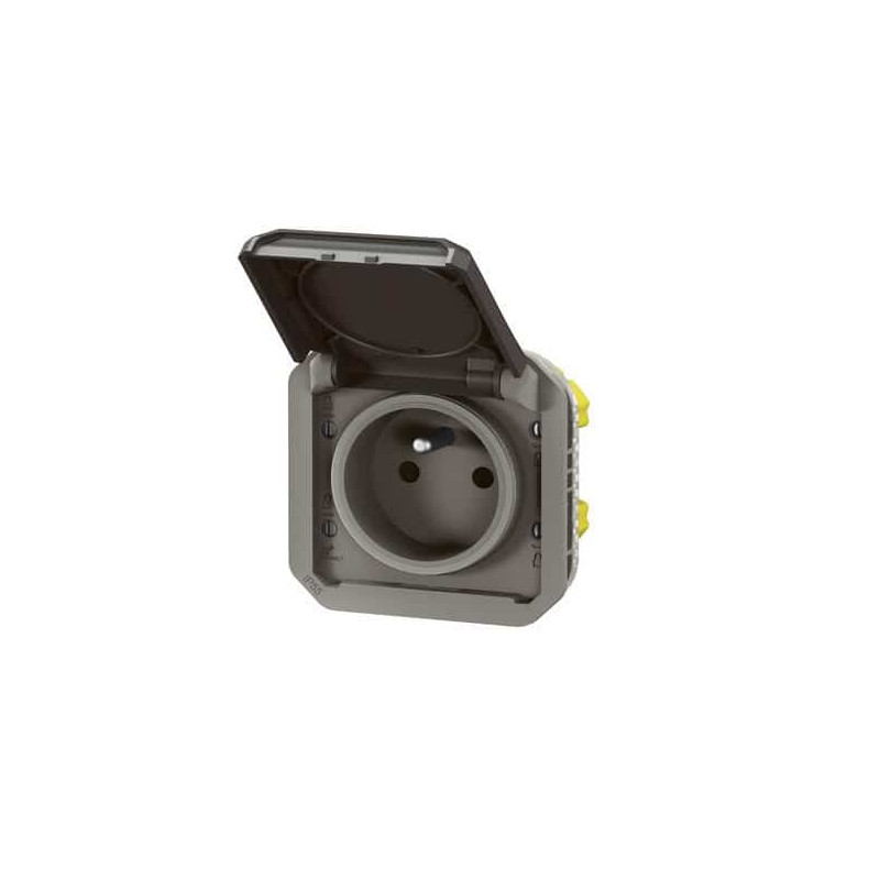 Prise 2P+T avec volet Anthracite Plexo