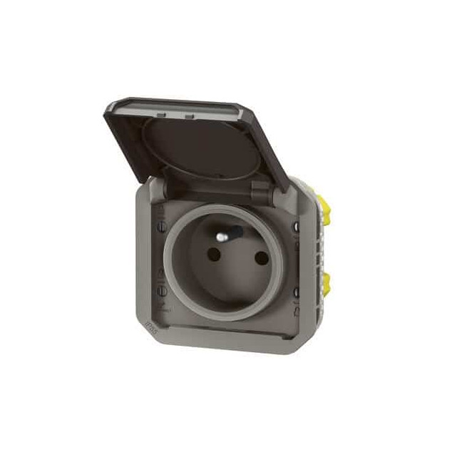 Prise 2P+T avec volet Anthracite Plexo