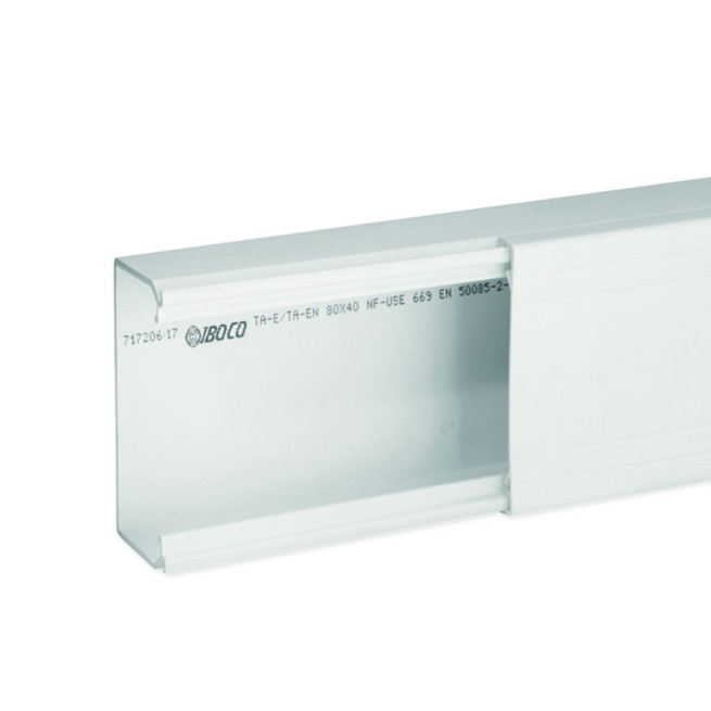 Goulotte de distribution non cloisonnable - 80 x 40 mm - 1 compartiment - Longueur 2 m - Blanc - Ta-e