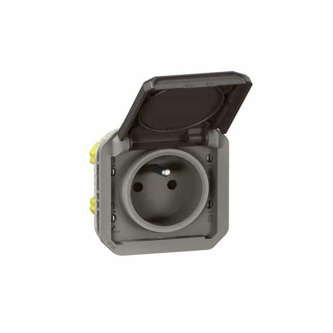 Prise 2P+T avec volet Anthracite Plexo