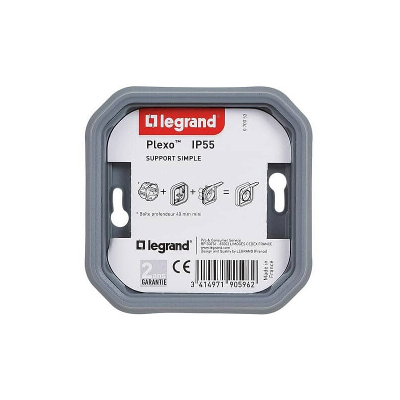 Support plaque encastré 1 poste Gris Plexo