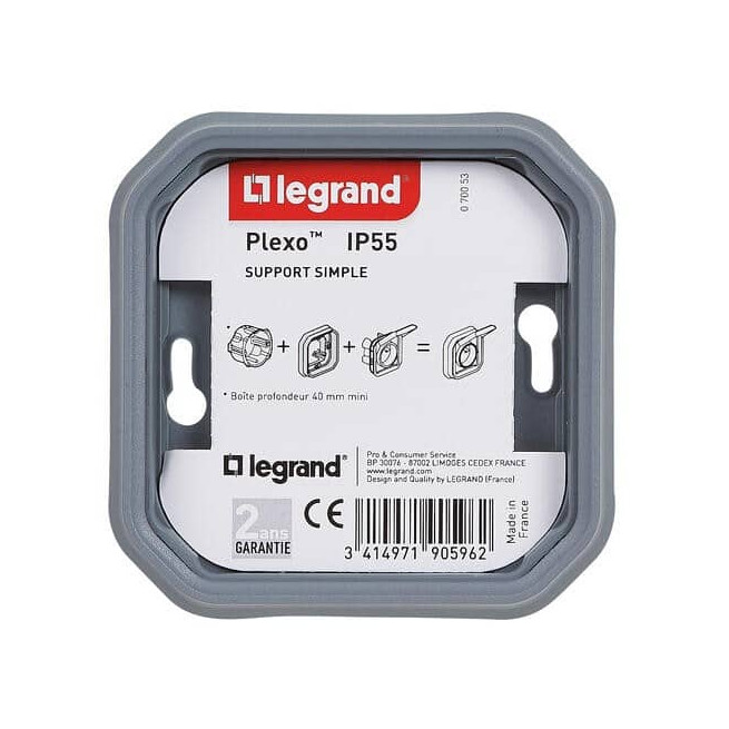 Support plaque encastré 1 poste Gris Plexo