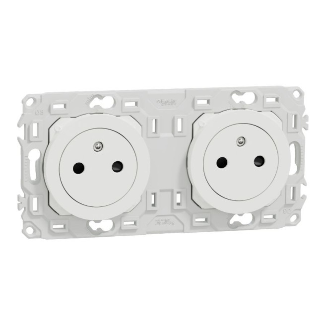 Double prise 2P+T affleurante précâblée Schneider Odace 2025 | Blanc ou Noir