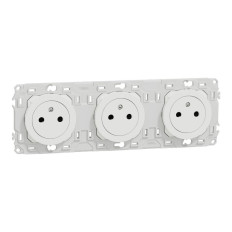 Triple prise 2P+T affleurante précâblée Schneider Odace 2025 | Blanc ou Noir