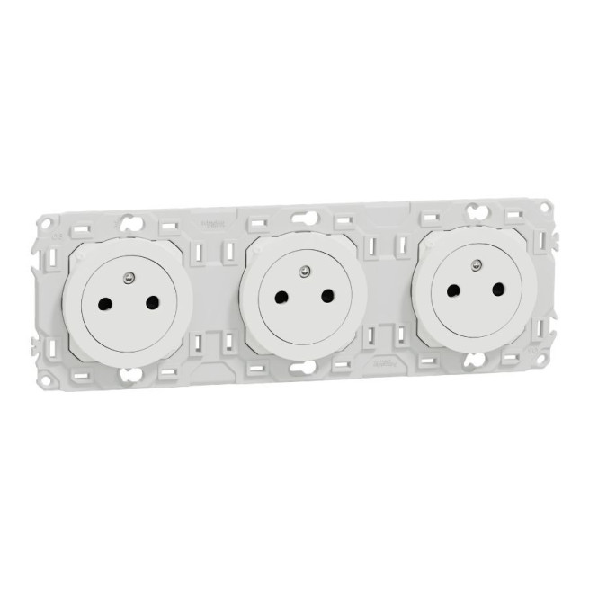 Triple prise 2P+T affleurante précâblée Schneider Odace 2025 | Blanc ou Noir