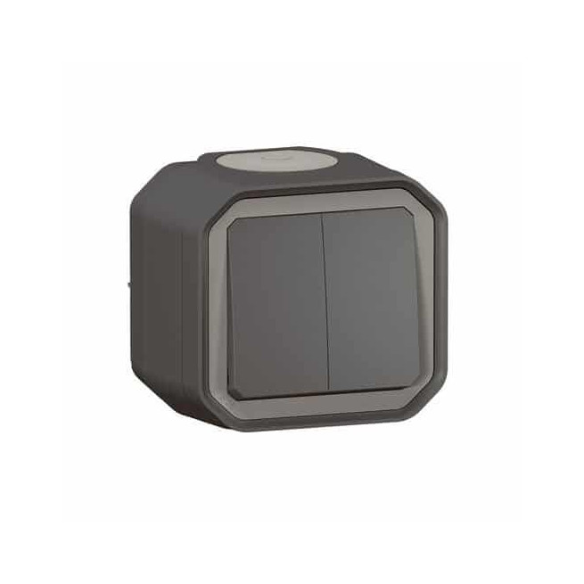 Double interrupteur poussoir Anthracite Plexo