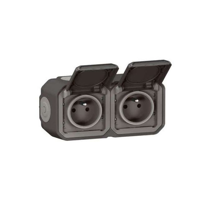 Double prise 2P+T horizontale Anthracite Plexo