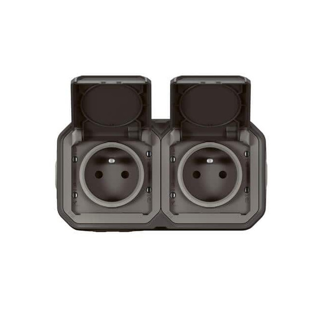 Double prise 2P+T horizontale Anthracite Plexo