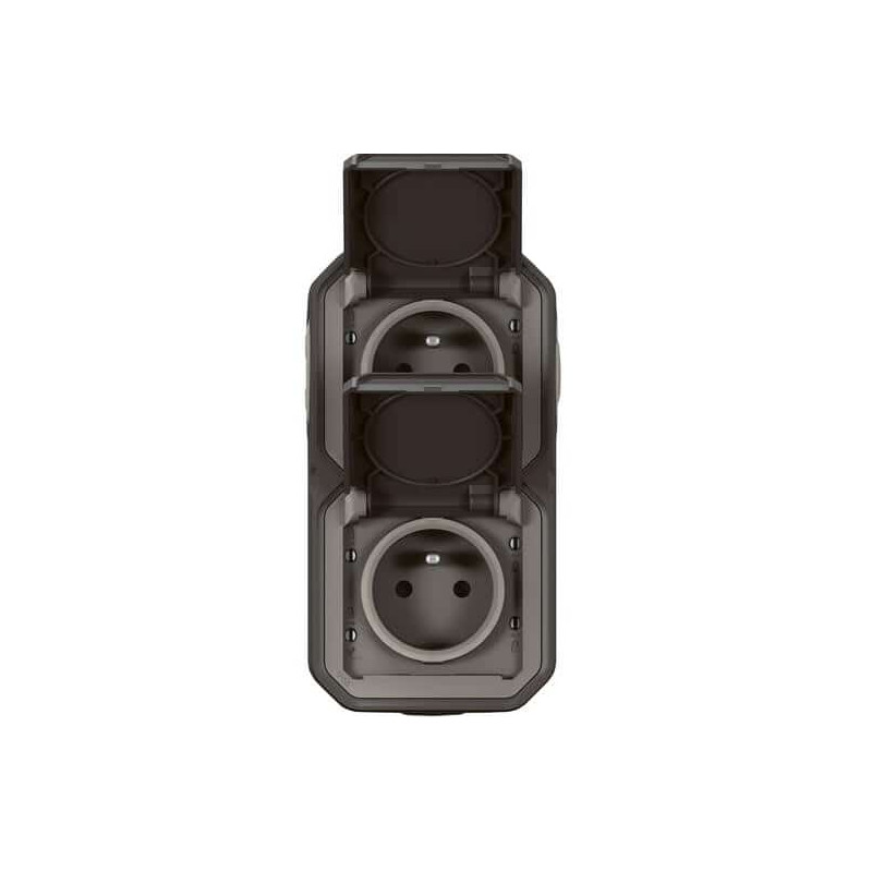 Double prise 2P+T verticale Anthracite Plexo