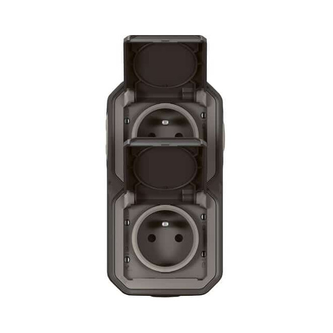 Double prise 2P+T verticale Anthracite Plexo