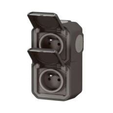 Double prise 2P+T verticale Anthracite Plexo