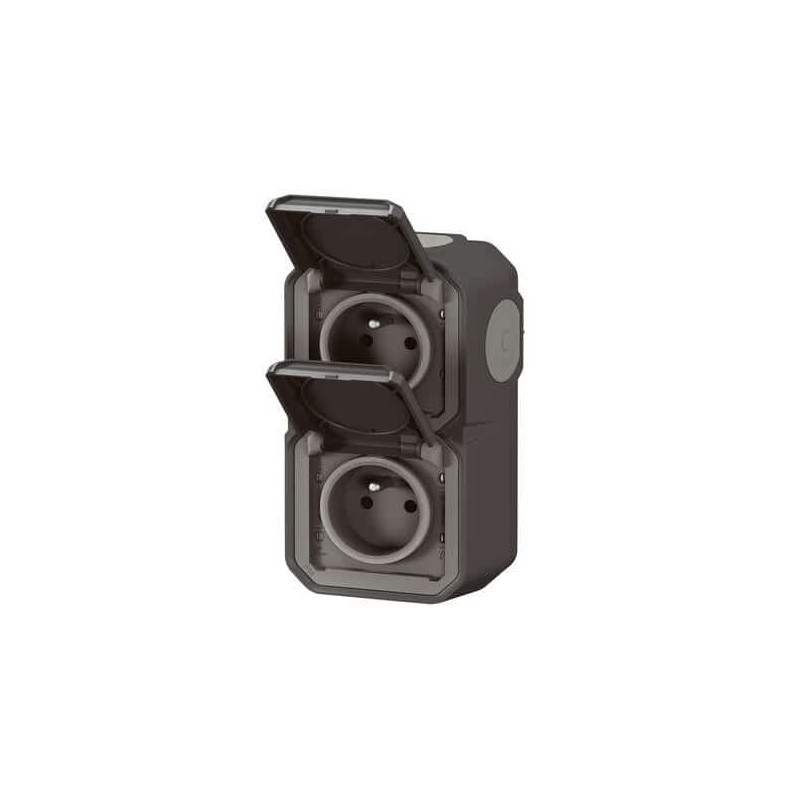 Double prise 2P+T verticale Anthracite Plexo