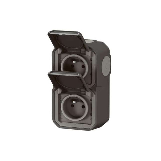 Double prise 2P+T verticale Anthracite Plexo