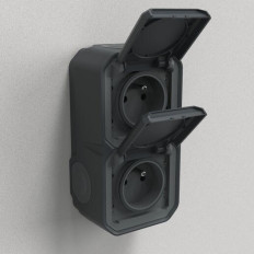 Double prise 2P+T verticale Anthracite Plexo