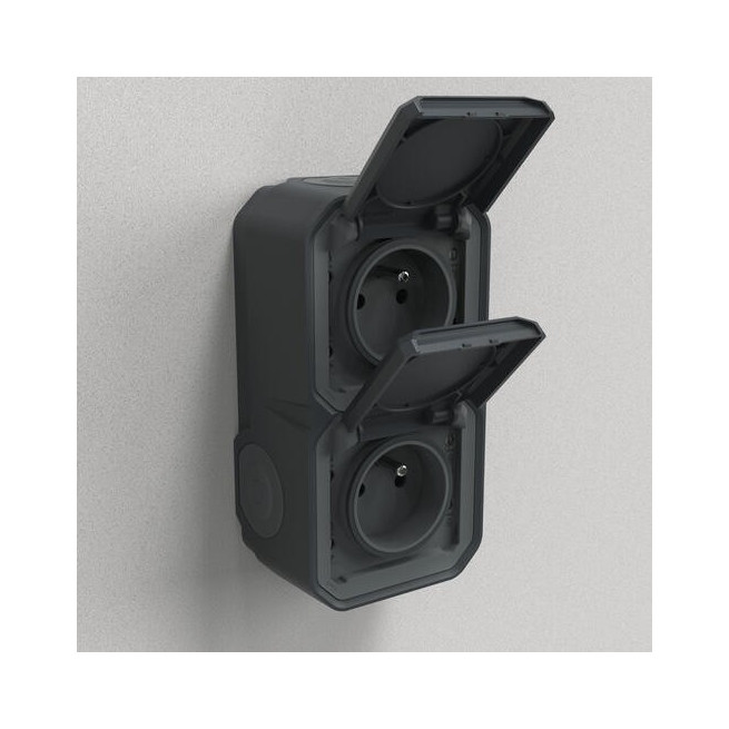 Double prise 2P+T verticale Anthracite Plexo