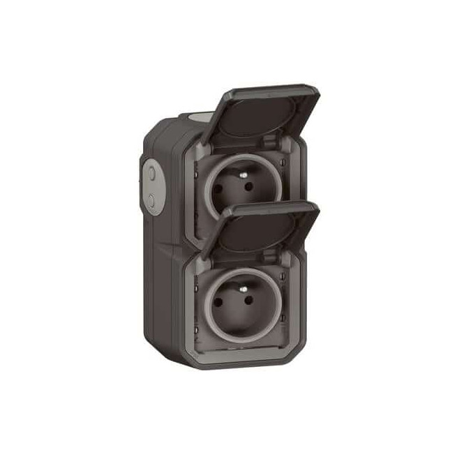 Double prise 2P+T verticale Anthracite Plexo