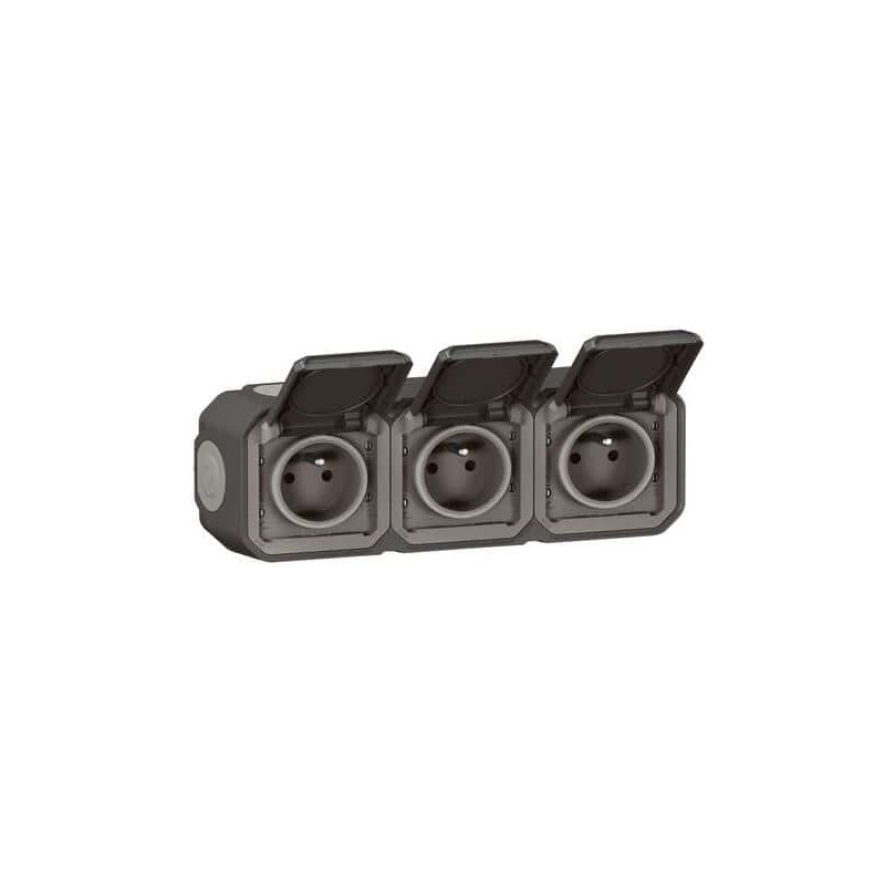 Triple prise 3x2P+T Anthracite Plexo