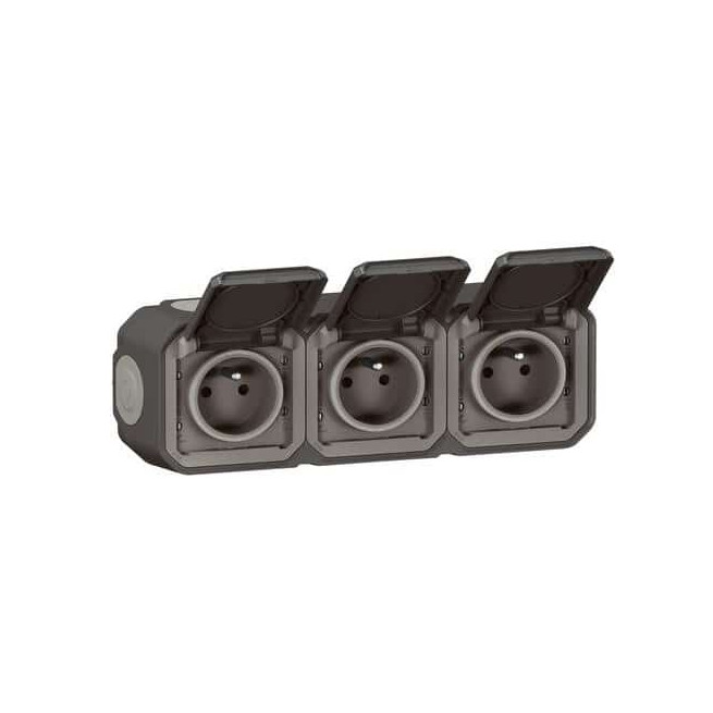 Triple prise 3x2P+T Anthracite Plexo