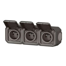 Triple prise 3x2P+T Anthracite Plexo