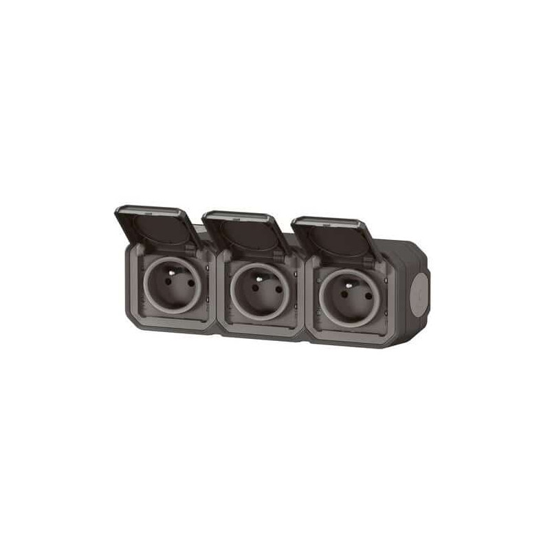Triple prise 3x2P+T Anthracite Plexo