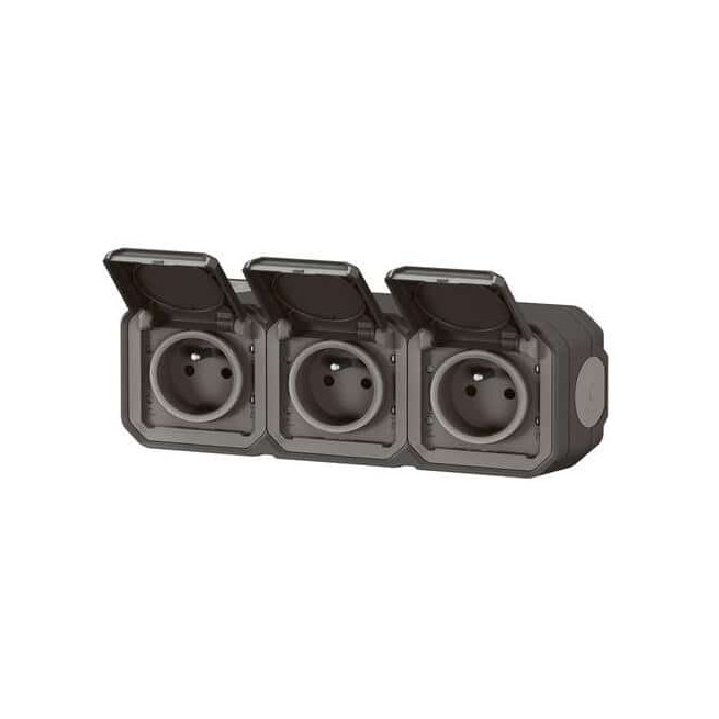 Triple prise 3x2P+T Anthracite Plexo