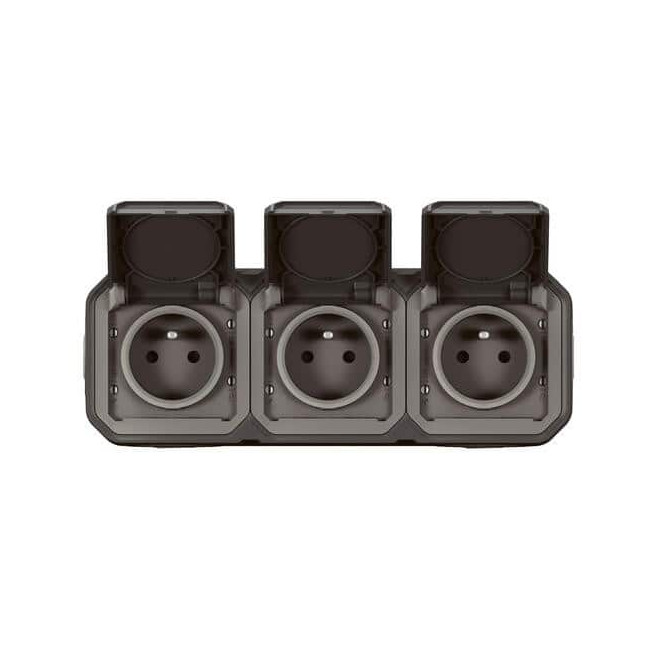 Triple prise 3x2P+T Anthracite Plexo