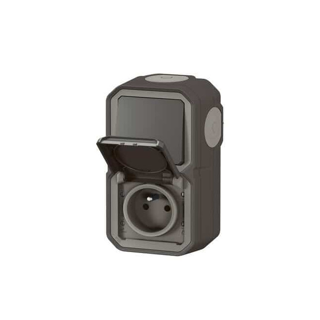 Prise 2P+T + va-et-vient Anthracite Plexo