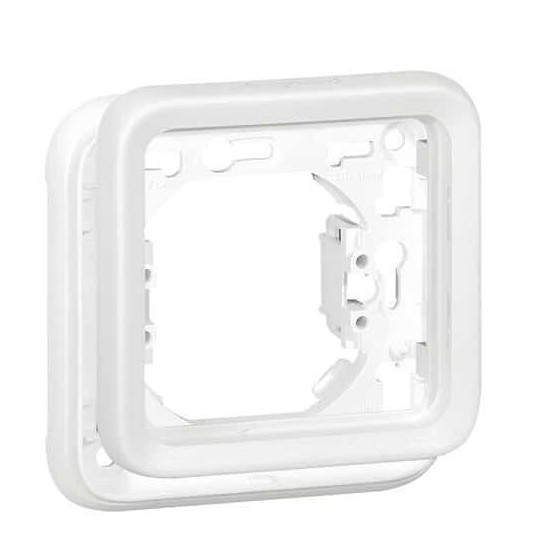 Support étanche plaque 1 poste Plexo composable IP55 - blanc Artic antimicrobien