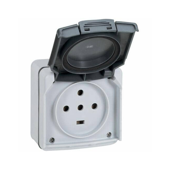 Prise 3P+T+N 20A 4 alvéoles Gris Plexo