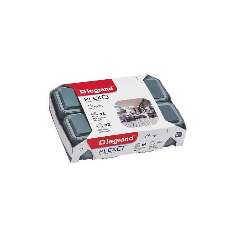 Lot 2 va-et-vient + 4 prises 2P+T Gris Plexo