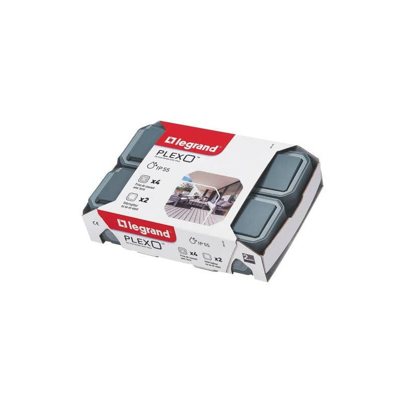Lot 2 va-et-vient + 4 prises 2P+T Gris Plexo